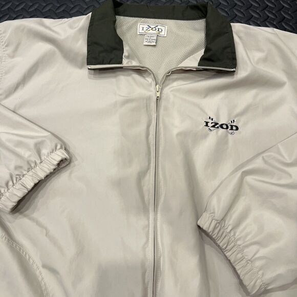 Vintage Izod Windbreaker Large Nylon Zip Up Jacket Golf Biege/pine 80s callaway - Picture 2 of 8